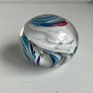 Vintage 1996 glass paperweight art glass colorful swirl sphere